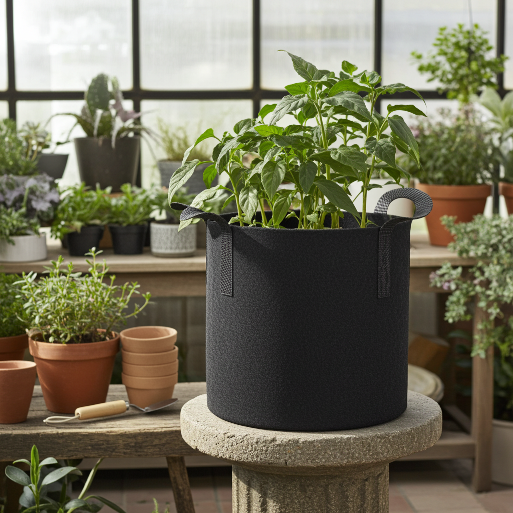 GrowPRO Stofftopf mit Untersetzer – atmungsaktiver Pflanzsack